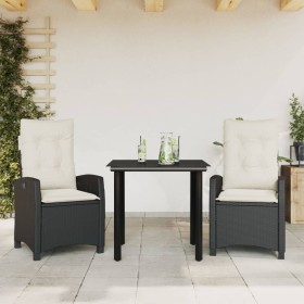 vidaXL 3-tlg. Garten-Essgruppe mit Kissen Schwarz Poly Rattan