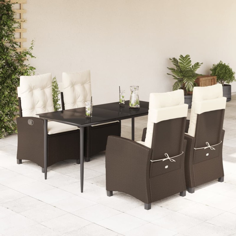 vidaXL 5-tlg. Garten-Essgruppe mit Kissen Braun Poly Rattan vidaXL 5-tlg. Garten-Essgruppe mit Kissen Braun Poly Rattan