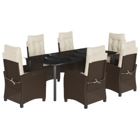 vidaXL 7-tlg. Garten-Essgruppe mit Kissen Braun Poly Rattan
