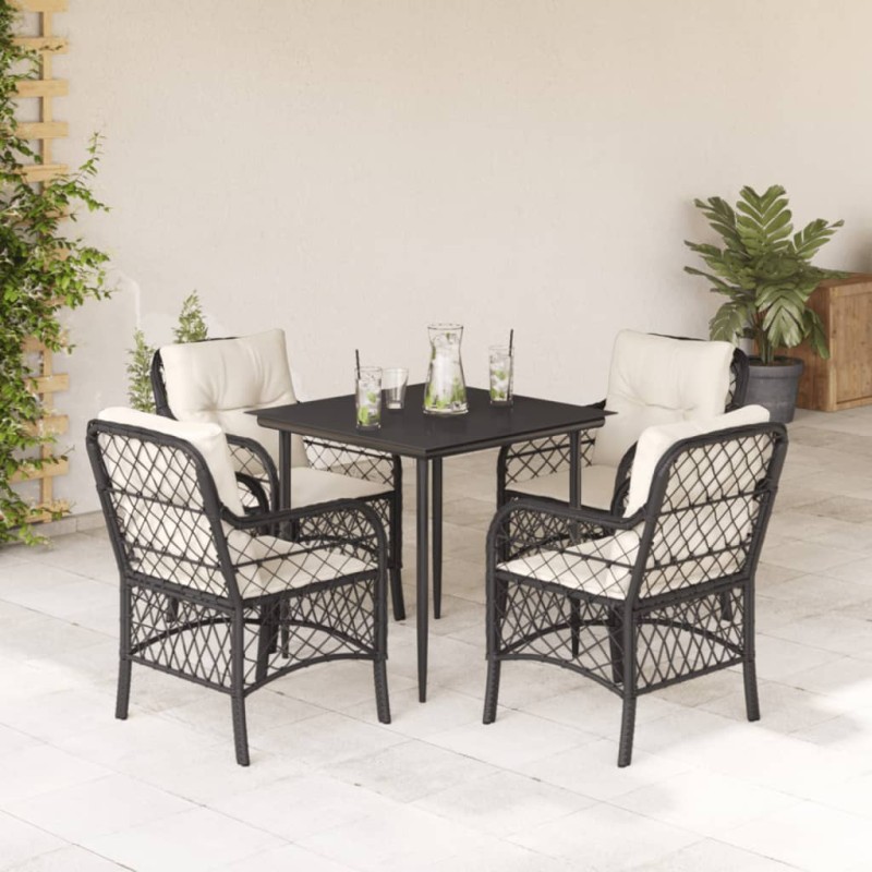 vidaXL 5-tlg. Garten-Essgruppe mit Kissen Schwarz Poly Rattan vidaXL 5-tlg. Garten-Essgruppe mit Kissen Schwarz Poly Rattan