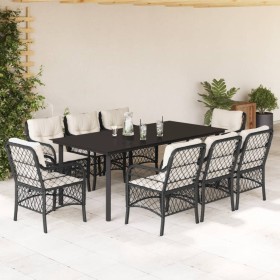 vidaXL 9-tlg. Garten-Essgruppe mit Kissen Schwarz Poly Rattan