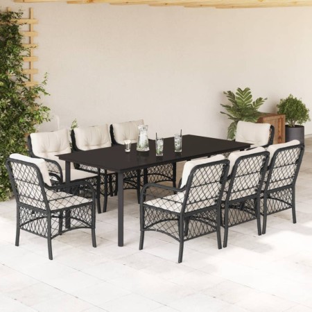 vidaXL 9-tlg. Garten-Essgruppe mit Kissen Schwarz Poly Rattan