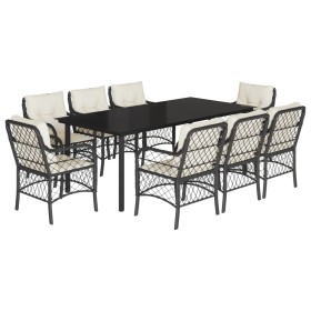 vidaXL 9-tlg. Garten-Essgruppe mit Kissen Schwarz Poly Rattan