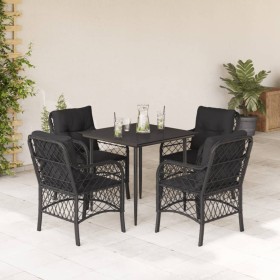 vidaXL 5-tlg. Garten-Essgruppe mit Kissen Schwarz Poly Rattan