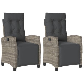 vidaXL Gartensessel mit Fußteil 2 Stk. Verstellbar Grau Poly Rattan