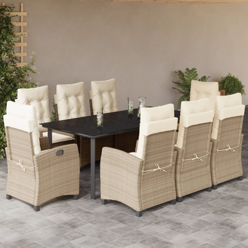 vidaXL 9-tlg. Garten-Essgruppe mit Kissen Beige Poly Rattan vidaXL 9-tlg. Garten-Essgruppe mit Kissen Beige Poly Rattan