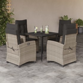 vidaXL 5-tlg. Garten-Essgruppe mit Kissen Hellgrau Poly Rattan
