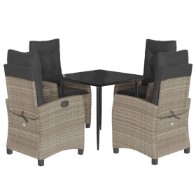 vidaXL 5-tlg. Garten-Essgruppe mit Kissen Hellgrau Poly Rattan