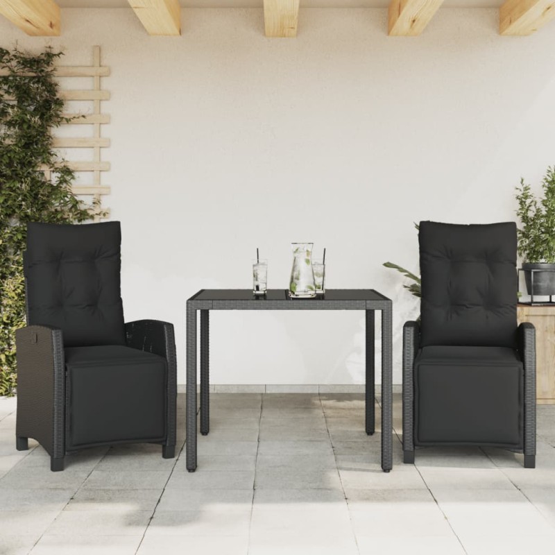 vidaXL 3-tlg. Garten-Essgruppe mit Kissen Schwarz Poly Rattan vidaXL 3-tlg. Garten-Essgruppe mit Kissen Schwarz Poly Rattan