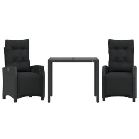 vidaXL 3-tlg. Garten-Essgruppe mit Kissen Schwarz Poly Rattan