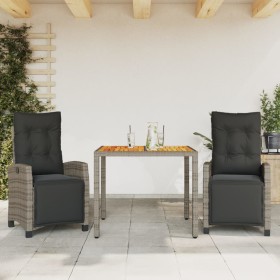 vidaXL 3-tlg. Garten-Essgruppe mit Kissen Grau Poly Rattan