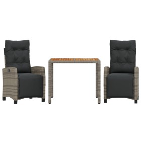 vidaXL 3-tlg. Garten-Essgruppe mit Kissen Grau Poly Rattan