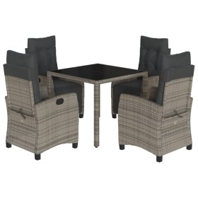 vidaXL 5-tlg. Garten-Essgruppe mit Kissen Grau Poly Rattan