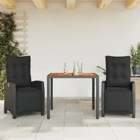 vidaXL 3-tlg. Garten-Essgruppe mit Kissen Schwarz Poly Rattan