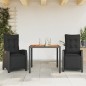 vidaXL 3-tlg. Garten-Essgruppe mit Kissen Schwarz Poly Rattan vidaXL 3-tlg. Garten-Essgruppe mit Kissen Schwarz Poly Rattan