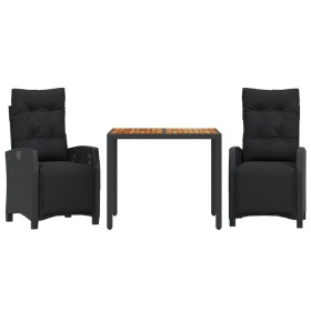 vidaXL 3-tlg. Garten-Essgruppe mit Kissen Schwarz Poly Rattan