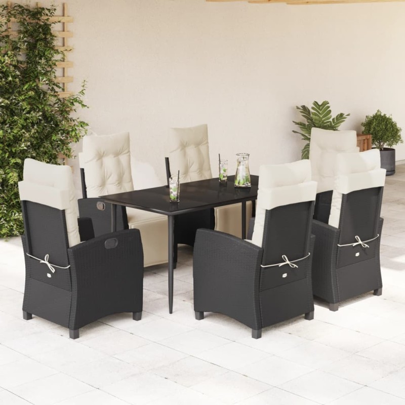 vidaXL 7-tlg. Garten-Essgruppe mit Kissen Schwarz Poly Rattan vidaXL 7-tlg. Garten-Essgruppe mit Kissen Schwarz Poly Rattan