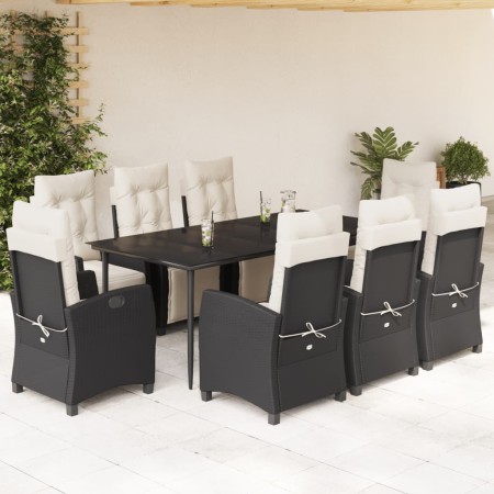 vidaXL 9-tlg. Garten-Essgruppe mit Kissen Schwarz Poly Rattan