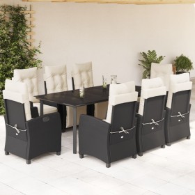 vidaXL 9-tlg. Garten-Essgruppe mit Kissen Schwarz Poly Rattan