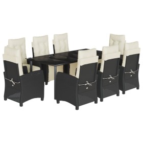 vidaXL 9-tlg. Garten-Essgruppe mit Kissen Schwarz Poly Rattan