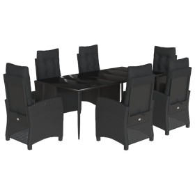 vidaXL 7-tlg. Garten-Essgruppe mit Kissen Schwarz Poly Rattan
