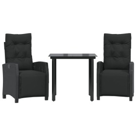 vidaXL 3-tlg. Garten-Essgruppe mit Kissen Schwarz Poly Rattan