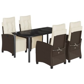 vidaXL 5-tlg. Garten-Essgruppe mit Kissen Braun Poly Rattan
