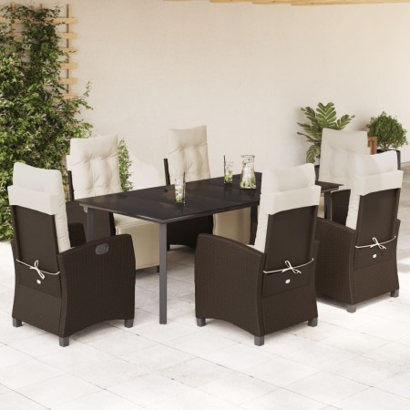 vidaXL 7-tlg. Garten-Essgruppe mit Kissen Braun Poly Rattan