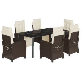 vidaXL 7-tlg. Garten-Essgruppe mit Kissen Braun Poly Rattan