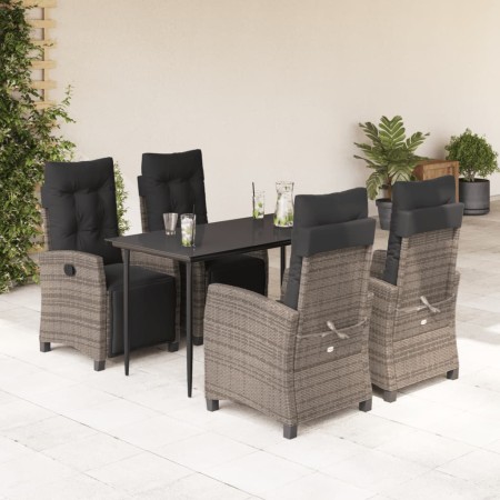 vidaXL 5-tlg. Garten-Essgruppe mit Kissen Grau Poly Rattan