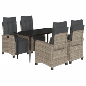 vidaXL 5-tlg. Garten-Essgruppe mit Kissen Grau Poly Rattan