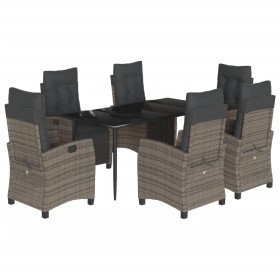 vidaXL 7-tlg. Garten-Essgruppe mit Kissen Grau Poly Rattan