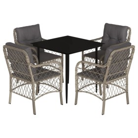 vidaXL 5-tlg. Garten-Essgruppe mit Kissen Hellgrau Poly Rattan