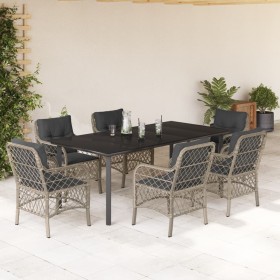 vidaXL 7-tlg. Garten-Essgruppe mit Kissen Hellgrau Poly Rattan