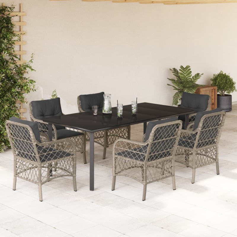 vidaXL 7-tlg. Garten-Essgruppe mit Kissen Hellgrau Poly Rattan vidaXL 7-tlg. Garten-Essgruppe mit Kissen Hellgrau Poly Rattan