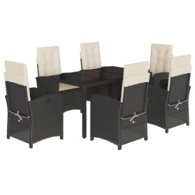 vidaXL 7-tlg. Garten-Essgruppe mit Kissen Schwarz Poly Rattan