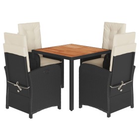 vidaXL 5-tlg. Garten-Essgruppe mit Kissen Schwarz Poly Rattan