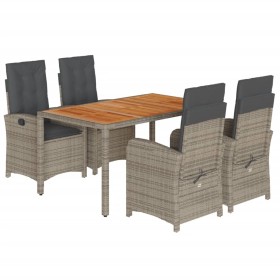 vidaXL 5-tlg. Garten-Essgruppe mit Kissen Grau Poly Rattan