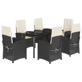 vidaXL 7-tlg. Garten-Essgruppe mit Kissen Schwarz Poly Rattan
