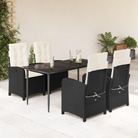 vidaXL 5-tlg. Garten-Essgruppe mit Kissen Schwarz Poly Rattan