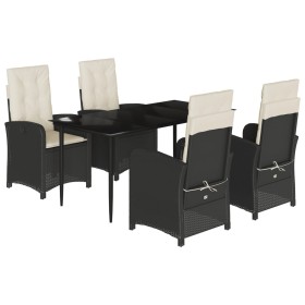 vidaXL 5-tlg. Garten-Essgruppe mit Kissen Schwarz Poly Rattan
