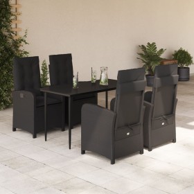 vidaXL 5-tlg. Garten-Essgruppe mit Kissen Schwarz Poly Rattan