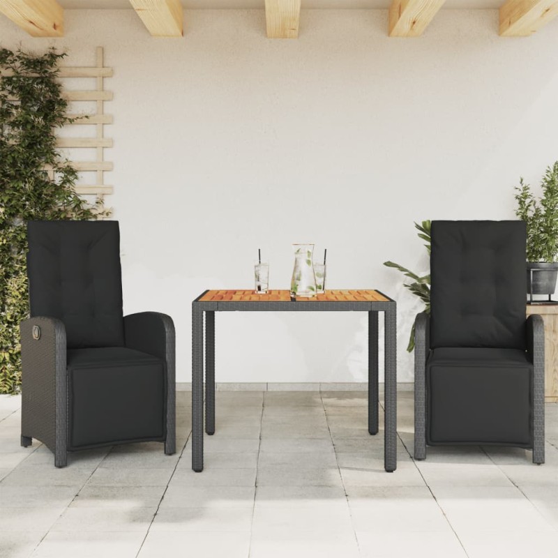 vidaXL 3-tlg. Bistro-Set mit Kissen Schwarz Poly Rattan vidaXL 3-tlg. Bistro-Set mit Kissen Schwarz Poly Rattan
