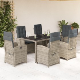 vidaXL 7-tlg. Garten-Essgruppe mit Kissen Grau Poly Rattan