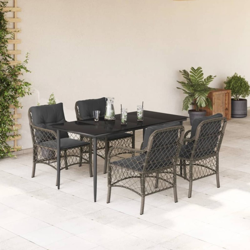 vidaXL 5-tlg. Garten-Essgruppe mit Kissen Grau Poly Rattan vidaXL 5-tlg. Garten-Essgruppe mit Kissen Grau Poly Rattan