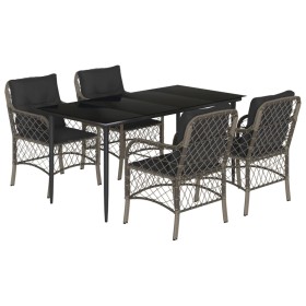vidaXL 5-tlg. Garten-Essgruppe mit Kissen Grau Poly Rattan