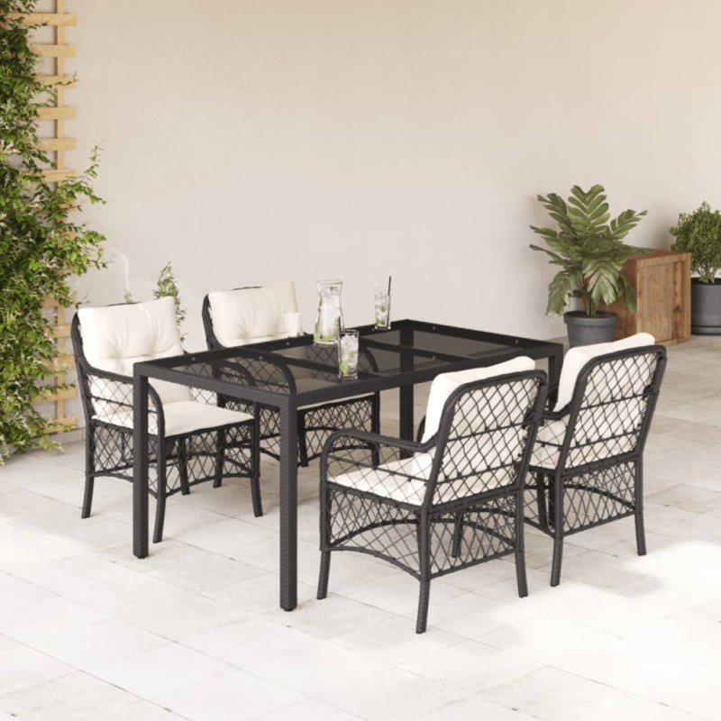 vidaXL 5-tlg. Garten-Essgruppe mit Kissen Schwarz Poly Rattan vidaXL 5-tlg. Garten-Essgruppe mit Kissen Schwarz Poly Rattan