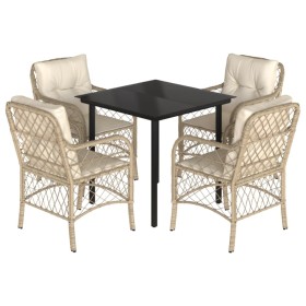 vidaXL 5-tlg. Garten-Essgruppe mit Kissen Beige Poly Rattan