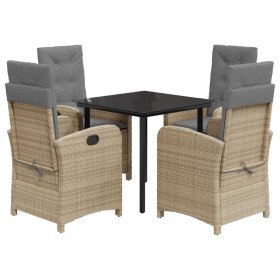 vidaXL 5-tlg. Garten-Essgruppe mit Kissen Beigemischung Poly Rattan