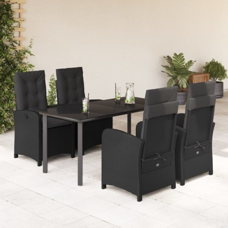 vidaXL 5-tlg. Garten-Essgruppe mit Kissen Schwarz Poly Rattan